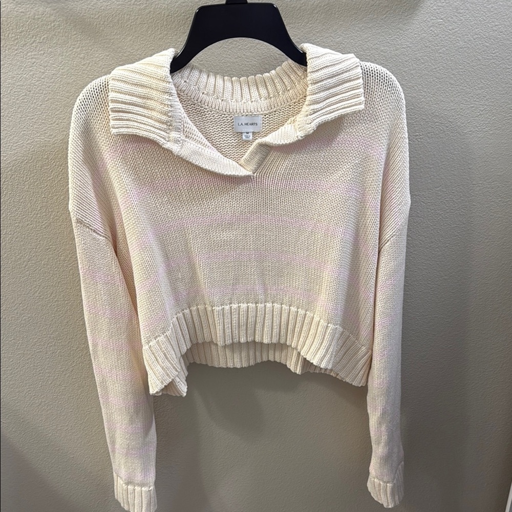 LA Hearts Cream Cropped Sweater